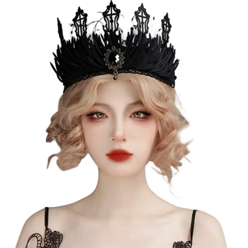  Готическая корона на Хэллоуин, Черная корона королевы, Готическая повязка на голову, Корона ведьмы, головной убор DXAA
