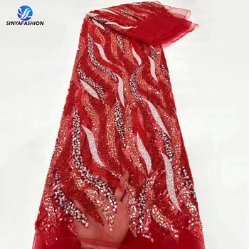  Sinya Тяжелая Кружевная ткань из бисера, Необычные Блестящие пайетки С бисером, кружевное Женское Элегантное Вечернее Роскошное платье