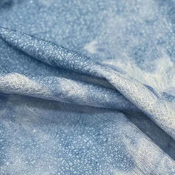  Кружевная композитная джинсовая ткань Ice Crack из джинсовой ткани с модными блестками, выстиранная Тонкая мягкая ткань ручной работы, платье 