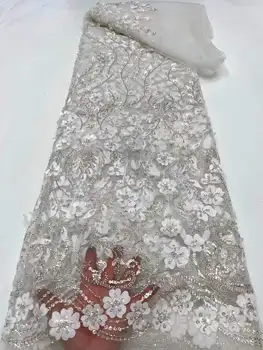  Новая кружевная сетчатая ткань с объемными цветами, вышивка крупными цветочными пайетками, свадебное платье чонсам, 5 ярдов