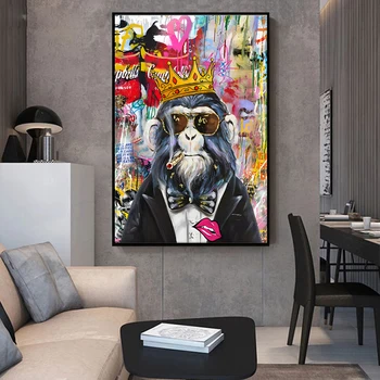  Гатизторная рамка граффити Орангутанг Картины маслом на холсте Красочные животные Современная краска по номерам для домашнего настенного искусства Декоративные