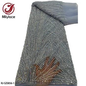  Роскошная Африканская кружевная ткань с блестками, вышитая бисером, Высококачественная кружевная ткань с вышивкой в нигерийском стиле для шитья RJ-SZ0856