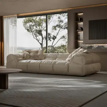  Облачный диван В современном тихом стиле для гостиной Кожаный Диван С подголовником Из Воловьей кожи, комбинация кожаных диванов с прямым пухом