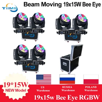 Бесплатная доставка 1-5case Большой Светодиодный Луч Bee Eyes Moving Head Light 19x15w Zoom Beam Light DMX Stage Light dimmer Zoom Wash Stage