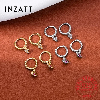 Серьги-кольца INZATT из настоящего серебра 925 пробы с цирконом CZ для женщин, модные ювелирные украшения, минималистичные Аксессуары