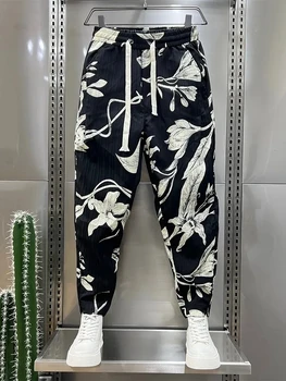  Мужские брюки для бега трусцой, свободная уличная одежда в полоску с цветочным рисунком в стиле хип-хоп, Высококачественные шаровары, Уникальная дизайнерская брендовая одежда