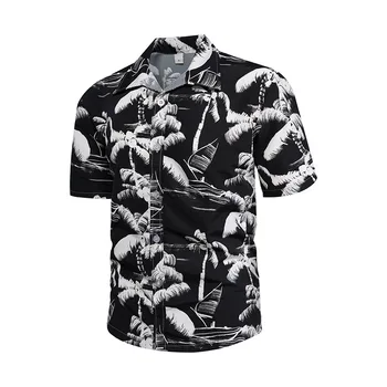 2023 дикая европейская и американская новая летняя кокосовая рубашка с короткими рукавами в гавайском стиле, свободная пляжная рубашка в цветочек в стиле ретро