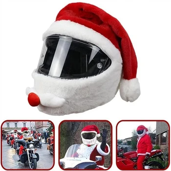  Мотоциклетный шлем Рождественская шляпа Плюшевый милый чехол для шлема ручной работы в рождественском стиле Праздничный сенсорный шлем с капюшоном и рукавом