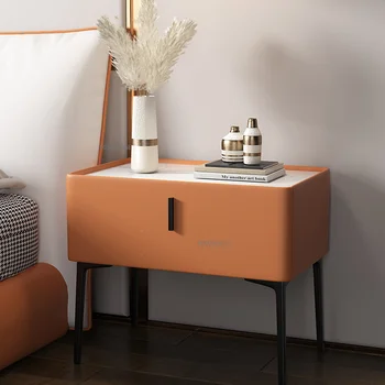  Прикроватная тумбочка из массива скандинавского дерева для спальни, мебель для дома, легкая роскошная кожаная тумбочка, простой прикроватный столик высокого дизайна