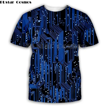  Летняя мужская футболка с принтом электронного чипа 3D Universe в стиле харадзюку, повседневная футболка с круглым вырезом Speed Dry Оверсайз