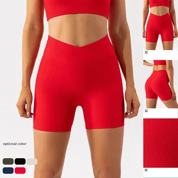  4-Дюймовые спортивные шорты для тренировок с V-образным вырезом и высокой талией, с контролем живота, с перекрещивающейся талией, байкерские шорты для йоги для женщин