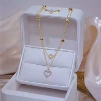  2023 Модное новое золотое двухслойное ожерелье в виде сердца для женщин, цепочка на ключицу, Элегантное очаровательное свадебное подвесное ювелирное изделие