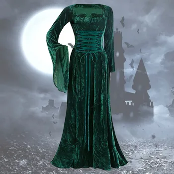  Средневековый панк-готический костюм, придворное платье для женщин, роскошные бархатные длинные платья эпохи Возрождения, ирландский Ренессанс, элегантный косплей с расклешенными рукавами