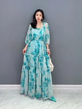  SuperAen 2023 Лето, Новый Корейский стиль, модное Шифоновое платье с высокой талией, Женское платье Макси