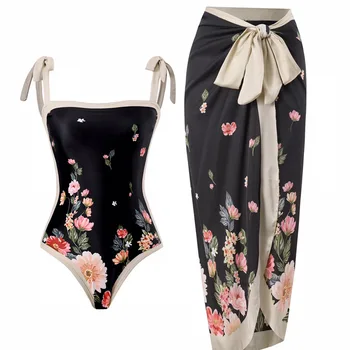  Модные сексуальные купальники с двусторонней печатью, демонстрирующие тонкую цельнокроеную женскую юбку из мяса, связаны