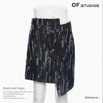  Женская короткая юбка средней длины с асимметричной строчкой Для женщин, индивидуальное короткое платье из поношенной джинсовой ткани для девочек