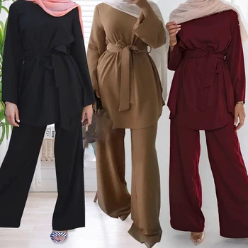  TPJB Мусульманские комплекты, костюм на шнуровке, женские повседневные широкие брюки, скромная одежда, исламская одежда, 2 предмета, новинка осени