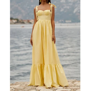  Wepbel, летнее платье-комбинация без рукавов, однотонное сексуальное пляжное платье с глубоким вырезом, женское платье на бретельках с высокой талией, облегающее Длинное платье миди