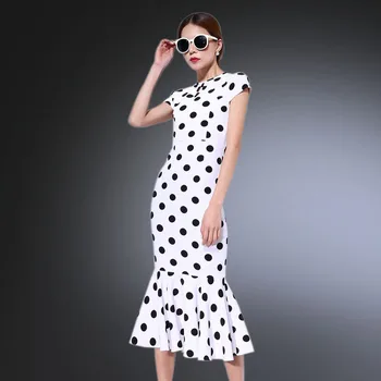  Сшитое на заказ женское летнее платье русалки в стиле ретро больших размеров, женское винтажное праздничное платье с черно-белым принтом в горошек