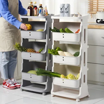  Современная и компактная кухонная полка, состоящая из нескольких слоев, позволяет разместить много фруктов и овощей
