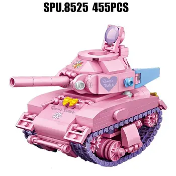  1118 455шт Военная Девушка Розовый Танк Шерман Ww2 Вторая Мировая Война Девушка Мини Бриллиантовое Армейское оружие Строительные Блоки Игрушка