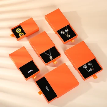  Выдвижной картонный ящик Ожерелье Серьги Браслет Кольцо Подарочная Бумажная упаковка Шкатулка для украшений 7x9x2,5 см Футляр для органайзера для путешествий