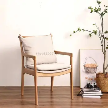  Обеденные стулья из массива дерева в скандинавском стиле, Дубовое кресло для учебы, письменный стол для отдыха, кресло с подлокотниками, Современная минималистичная деревянная мебель для кресел