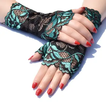  Новые кружевные перчатки, Женские солнцезащитные перчатки на половину пальца, сексуальные Ультратонкие перчатки для вождения, Перчатки с вышивкой без пальцев, Летние варежки