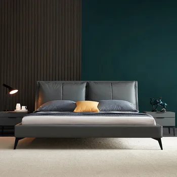  Итальянский минималистичный каркас кровати из массива дерева для мебели для спальни, роскошная двуспальная кровать Nordic