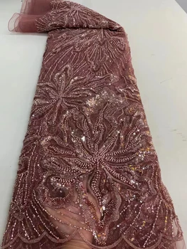  Сетчатая кружевная ткань в нигерийском стиле с блестками ручной работы, Африка 2022, высококачественное роскошное тюлевое кружево из бисера для пошива свадебного вечернего платья