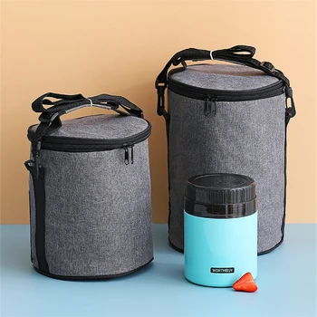  Новая серая круглая термосумка для ланча, переносная сумка-холодильник для хранения свежих продуктов для пикника, сумка-бочонок, изолированные сумки для женщин, мужчин, детей