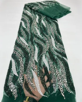  Роскошный Африканский Жених Кружевная ткань с пайетками Высокого Качества 2023, Вышивка Тяжелыми бусами, Французский Тюль, кружевное Нигерийское свадебное платье