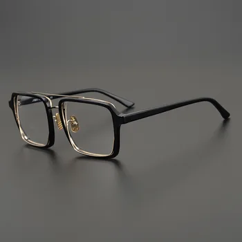  Оправы для очков японского дизайнерского бренда, Квадратные прямоугольные очки с двойными мостиками, классические мужские модные очки в стиле ретро
