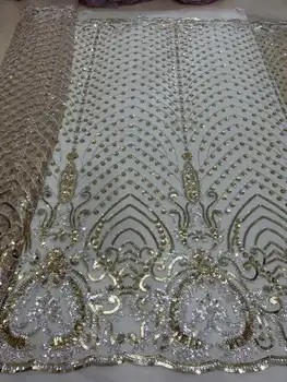 2023 Роскошная французская кружевная ткань из тюля с 3D бисером, высококачественная африканская кружевная ткань с пайетками для вечерних платьев