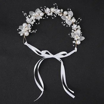  Новая свадебная повязка ручной работы с жемчужным цветком Свадебная повязка на голову Свадебный головной убор Аксессуары для волос для женщин и девочек