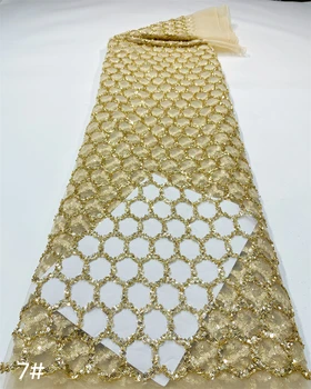  2023 Высококачественная Французская вышивка, кружевная ткань Beadea, Африканская Нигерийская ткань с блестками для свадебного платья