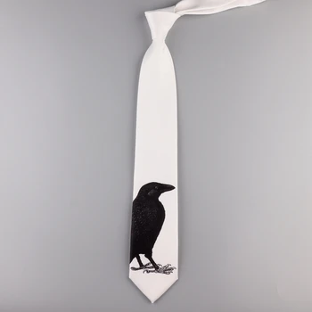  в подарок модный креативный галстук с рисунком Вороны и животных для вечеринки жениха, черные студенческие галстуки на шею, упаковка сумки 1шт