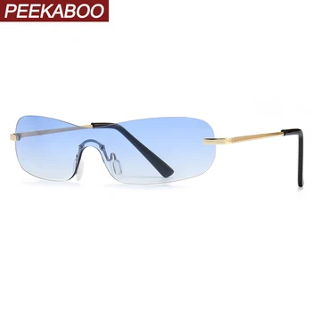  Peekaboo желто-синие солнцезащитные очки без оправы для мужчин, цельные металлические квадратные солнцезащитные очки для женщин uv400, бескаркасные, 2023, золотые, мужские
