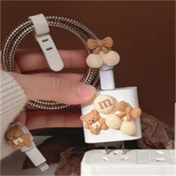  Корейский Милый 3D Медведь USB Зарядное Устройство Протектор Для Apple 18 Вт/20 Вт Зарядное Устройство Кабельный Органайзер Укусы Оберточная Бумага Защита От укусов Шнур Мягкий Чехол