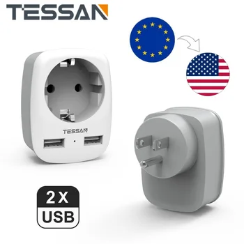  TESSAN Travel Adapter Адаптер для путешествий в США, Америку, Европу, вилку с разъемом 2 USB 2.4A, адаптер для путешествий, вилку для питания в Канаде и Мексике