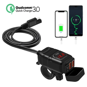  USB-зарядное устройство для мотоцикла QC3.0 Водонепроницаемое быстрое зарядное устройство для автоцикла USB-розетка с вольтметром Аксессуары для мотоциклов