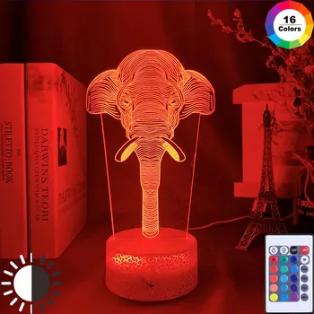  3D светодиод в виде головы Слона, 7 Сменных цветов, вспышка, Настольная Прикроватная Офисная лампа, Ночная лампа, Новинка, Детский подарок на день рождения