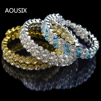  AOUSIX, Новый модный кристалл, 2 ряда браслетов для женщин, 8 цветов, Горный хрусталь, Растягивающий браслет, браслет для предплечья, ювелирные изделия