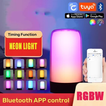  Приложение Tuya Bluetooth Night Light RGBW Красочная Маленькая Настольная лампа с регулируемой яркостью Неоновая Мелодия Музыка Рассеянный свет Светодиодные Прикроватные Настольные лампы