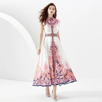  Летняя женская одежда с оборками, роскошная майка с цветочным принтом, бренд Boho Maxi Party, Элегантное длинное платье Femmes Vestidos Robe
