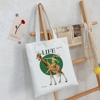  Хозяйственная сумка в виде жирафа, хлопчатобумажная сумка для покупок, многоразовая продуктовая джутовая сумка, сумка sacola boodschappentas, захват для покупок