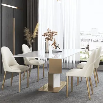  Роскошный прямоугольный мраморный кухонный стол 1,8 м из нержавеющей стали с 6 стульями, Столовые, Ресторанная Мебель, Гостиничная мебель