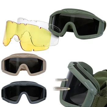  Тактические очки с 3 линзами, Ветрозащитные Очки для стрельбы в пейнтбол, CS Wargame, Мотоциклетный альпинизм, противоударные очки с надежной защитой от ультрафиолета