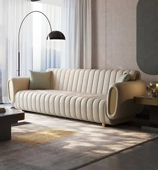 Современный роскошный кожаный диван, гостиная, для трех человек, большая и маленькая квартира, дизайнерский комбинированный диван высокого класса