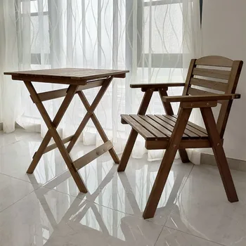  Кресло для отдыха на балконе, набор столов, складной стул, деревянный стул с откидной спинкой, Ленивый уличный стул, стол из массива дерева, одноместный стул